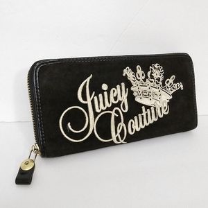 🎀 Authentic JUICY COUTURE Velour Leather Zip Around Embroidered Wallet Black